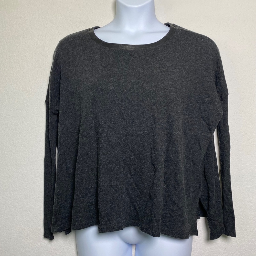 Enza Costa Italian Lamb Leather Trim Charcoal‎ Gray Womens Small Cashmere Blend